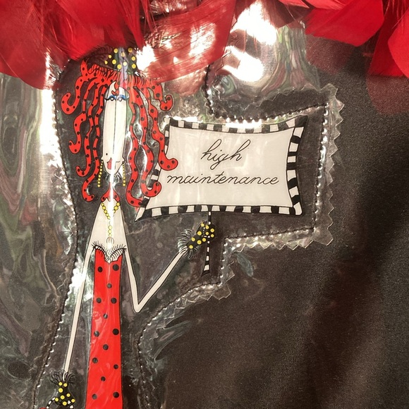 Vtg. Blk purse w/red accents, lady carries “high maintenance” sign. $29 - Picture 2 of 9